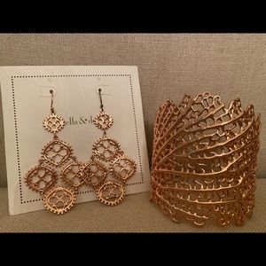 Stella & Dot rose gold earrings and cuff